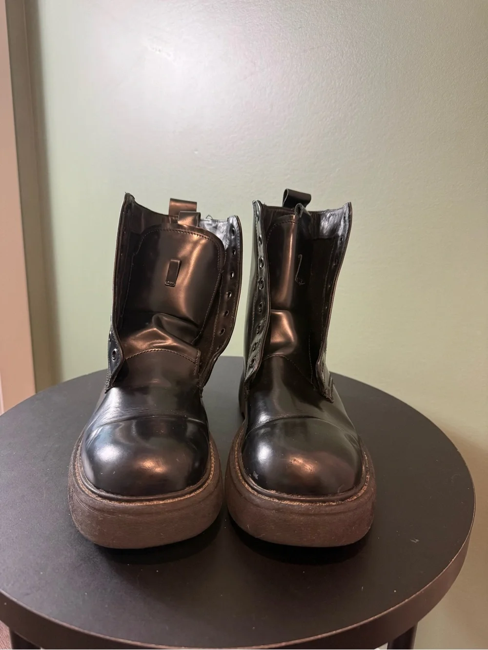 Men's Black Leather Lace-Up Combat Boots